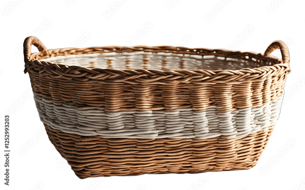 Poster A large woven storage basket with a soft cotton lining on a empty plain background