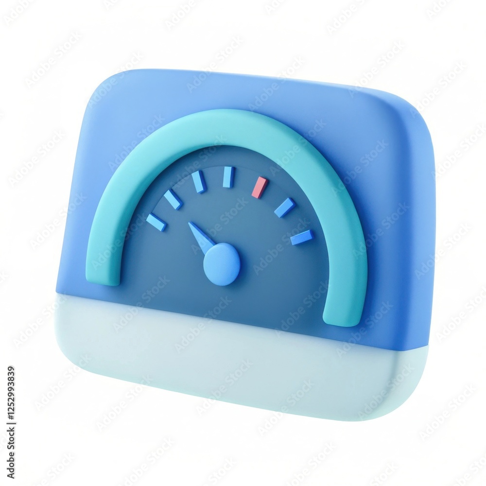 Poster a colorful gauge icon displaying measurement levels, featuring a blue background and a prominent nee