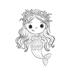 Charming mermaid illustration with floral crown in playful underwater setting