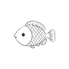 Cute cartoon fish illustration with simple line art style, perfect for children's decorations and educational materials