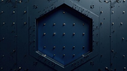 Abstract Hexagonal Panel with Metallic Accents and Dark Blue Surface