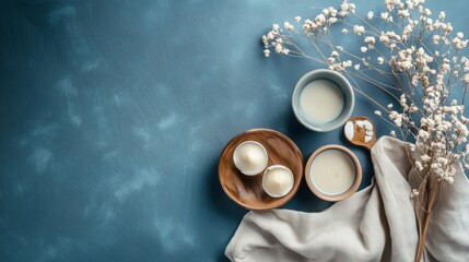 Cozy tea setup with ceramic cups and soft textiles