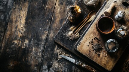 Rustic coffee setup with vintage utensils