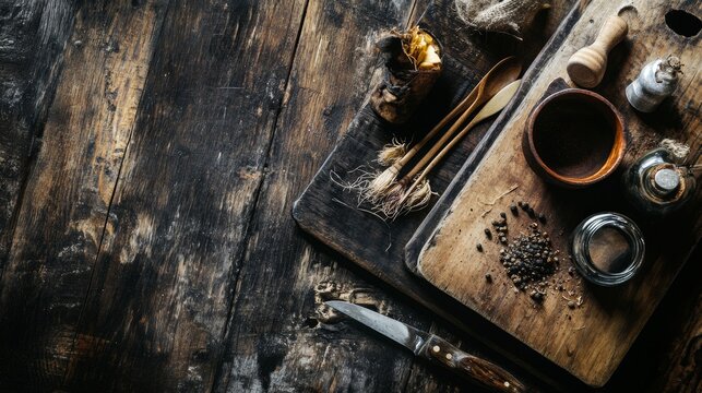 Rustic coffee setup with vintage utensils