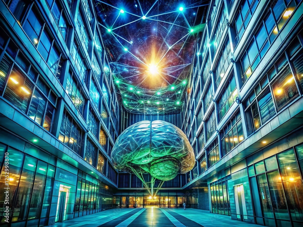 Poster futuristic ai brain: neural network architecture, digital intelligence, circuit board design, abstra