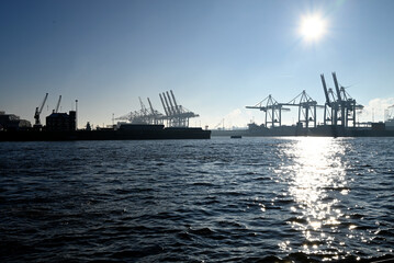 Fototapeta premium Unloading Activities at the Hamburg Harbor, Germany