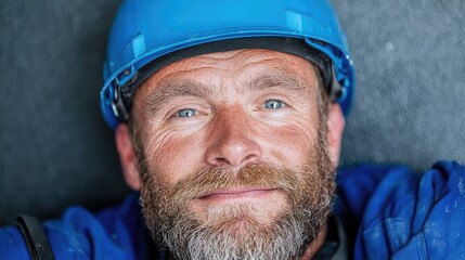 Construction worker with blue hard hat