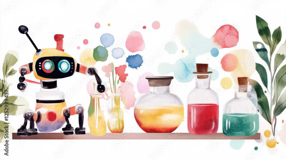 Aufkleber lab laboratory, a futuristic ai laboratory featuring advanced robotics and high-fidelity visuals.