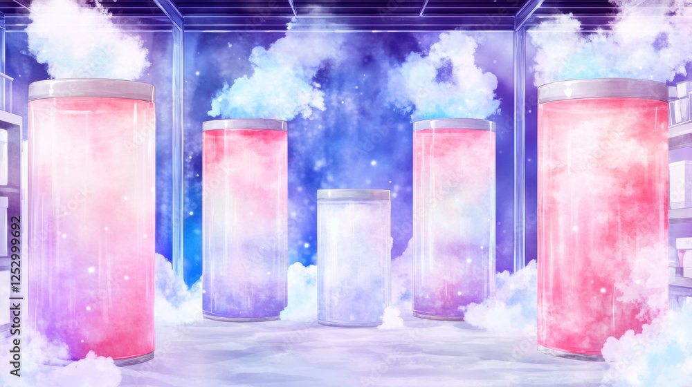 Poster lab laboratory, futuristic cryogenics lab featuring suspended animations, high fidelity imagery for 