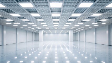 Empty White Room with Embedded Square Ceiling Lamps HDRI Map