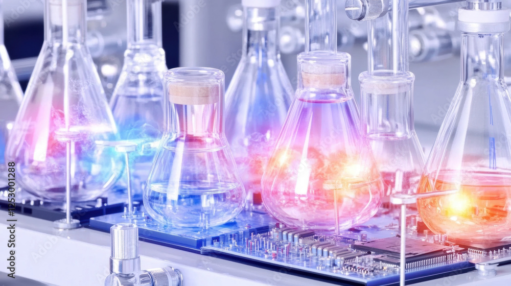 Poster lab laboratory, a high-fidelity image of a physics lab featuring a complex electronic circuit board.