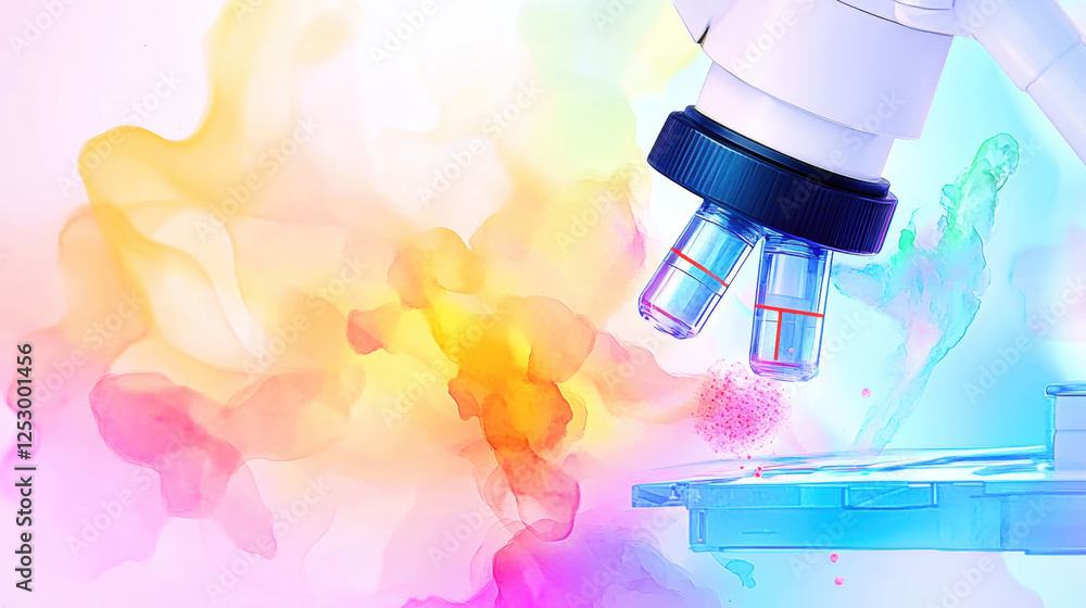 Poster lab laboratory, a scientist examines a tiny sample under a microscope, showcasing high fidelity and 