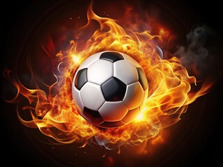 Naklejka premium Fiery Soccer: Soccer Ball Engulfed in Blazing Flames