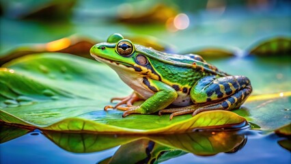 Fototapeta premium Frog on a Lily Pad in Kyiv's Obolonsky District