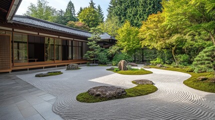 Obraz premium Serene Japanese Zen Garden: Tranquility and Harmony in Nature