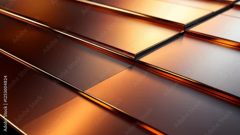Poster reflective copper panels glimmer under warm light creating an elegant atmosphere in a modern archite