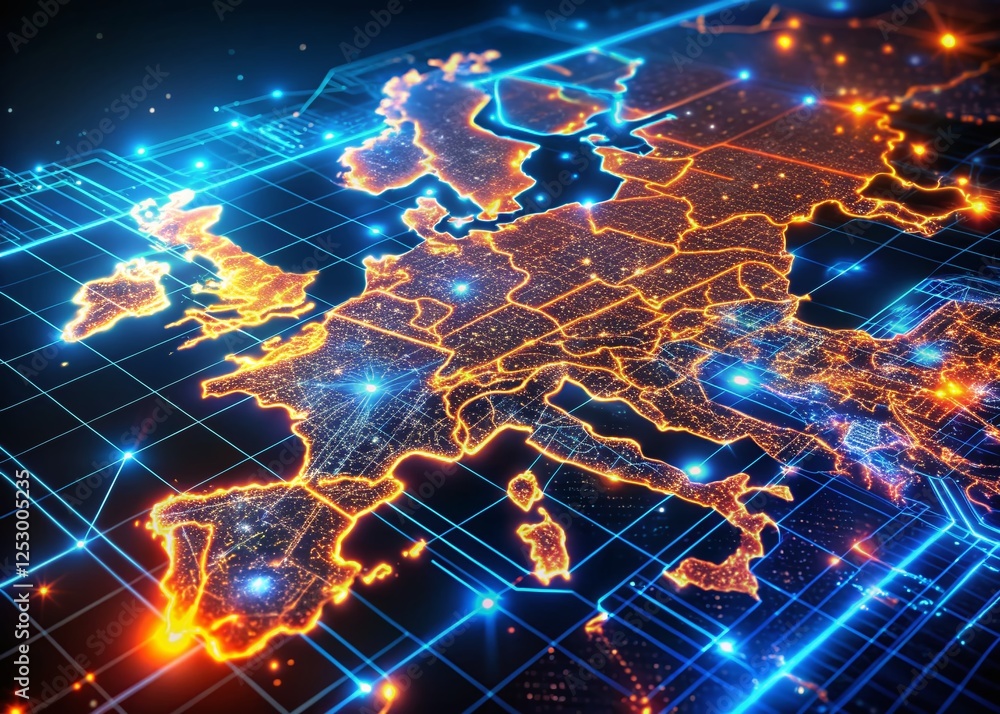 Poster glowing digital map with navigation points - technology background