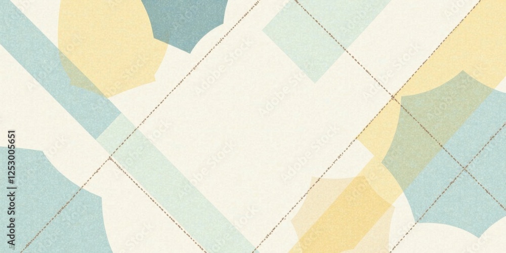 Fototapete Abstract Pastel Geometric Shapes Design with Subtle Textured Background and Intersecting Dashed Lines