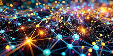 Obraz premium Glowing Neural Network: Abstract Low-Light Interconnected Nodes