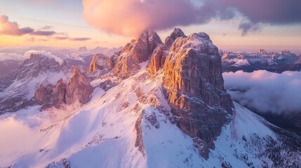 Obraz premium Majestic Dolomites at Sunrise: A Breathtaking Winter Panorama
