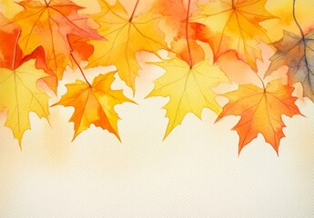 Fototapeta premium Watercolor autumn maple leaves border