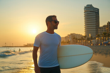 Middle aged man at outdoor surfing in the sea