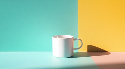 Minimalist coffee cup with a strong geometric shadow