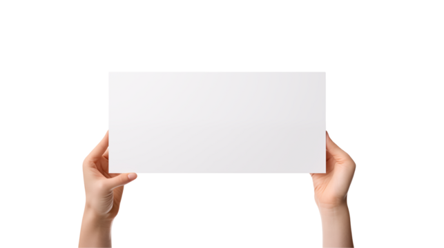 Hand holding blank paper Isolated on Transparent Background