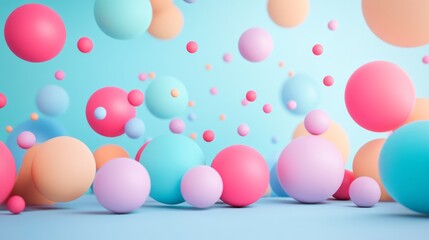Colorful pastel spheres floating against a blue background