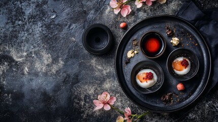 Dark moody food photography of traditional Asian cuisine
