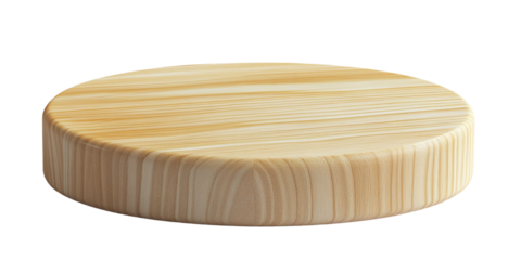 A flat, solid wood cylinder with rounded edges, 20 inches in diameter and 3-4 inches tall, with visible grain patterns on the surface, against a transparent background PNG.