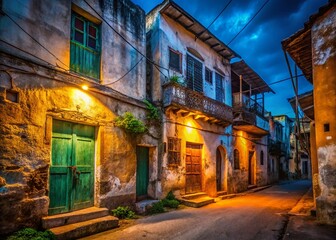 Fototapeta premium Grungy Peeling Paint on Stone Town Zanzibar Wall - Night Photography