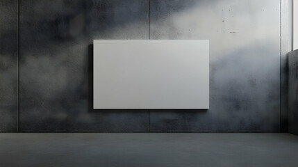 A plain white canvas mounted on a textured industrial-style wall, ready for an art display or projection.