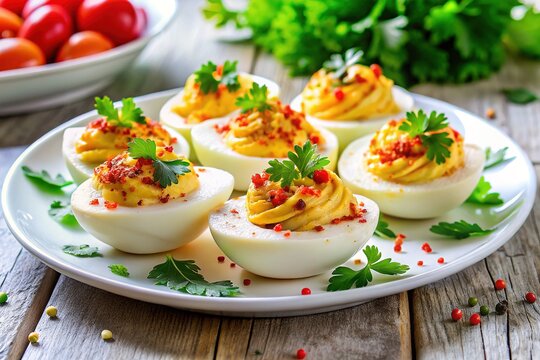 Seasoned Deviled Eggs on a Plate