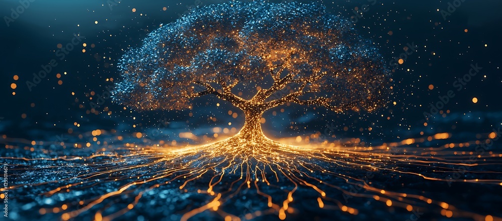 Aufkleber luminous tree of light: glowing branches and root system