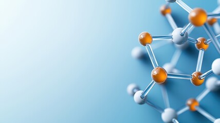 Obraz premium A close-up of a molecular structure with orange and white atoms, set against a soft blue background, illustrating concepts in chemistry and science.