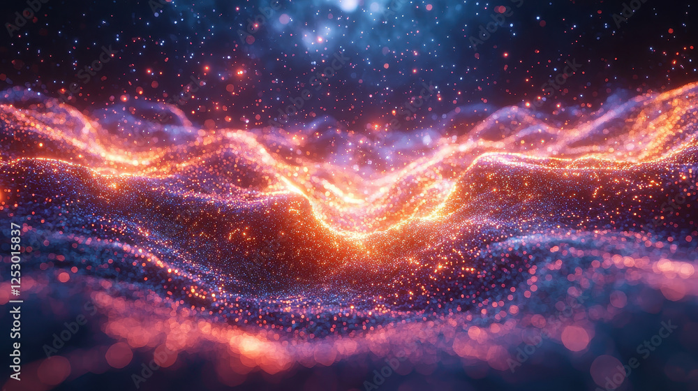 Poster microbiome represented as a vibrant digital network displaying bacteria connections in a futuristic 