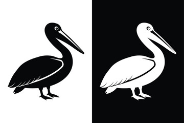 Stylized Pelican Silhouette Icon Clean Black & White Vector.