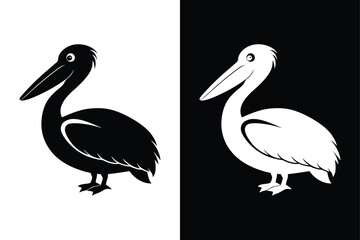 Stylized Pelican Silhouette Icon Clean Black & White Vector.