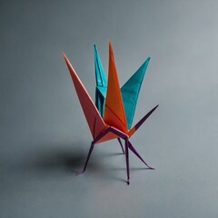 A beautifully designed origami crane with vivid paper folds.
