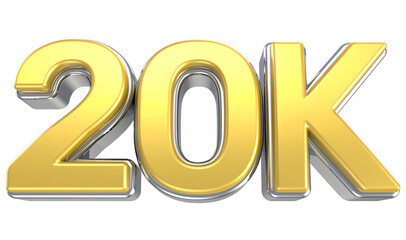 20K Number Yellow With Silver 3D Render