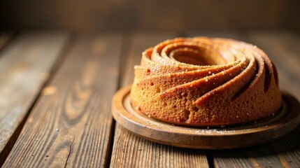 Golden-brown Bundt Cake on Rustic Wooden Surface, a Sweet Treat for Any Occasion