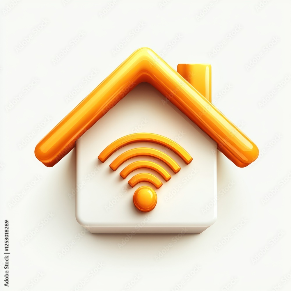 Poster 3d rendered icon of a house with wi-fi symbol representing smart home technology and connectivity so
