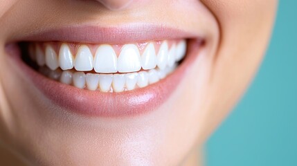 Obraz premium Close-up of a smiling woman's teeth. A healthy smile displayed. Possible use for dental care