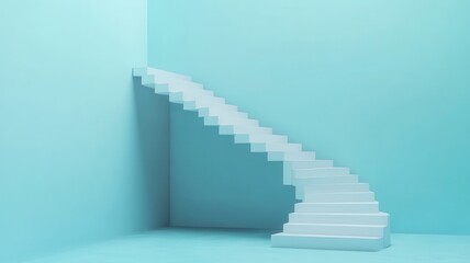Obraz premium A minimalist, light blue stairway leads up, set against a matching wall, creating a serene and modern atmosphere.
