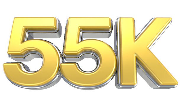 55K Number Yellow With Silver 3D Render