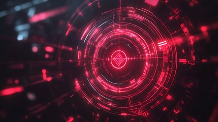 Fototapeta premium Futuristic red digital HUD interface with circular target design on black background