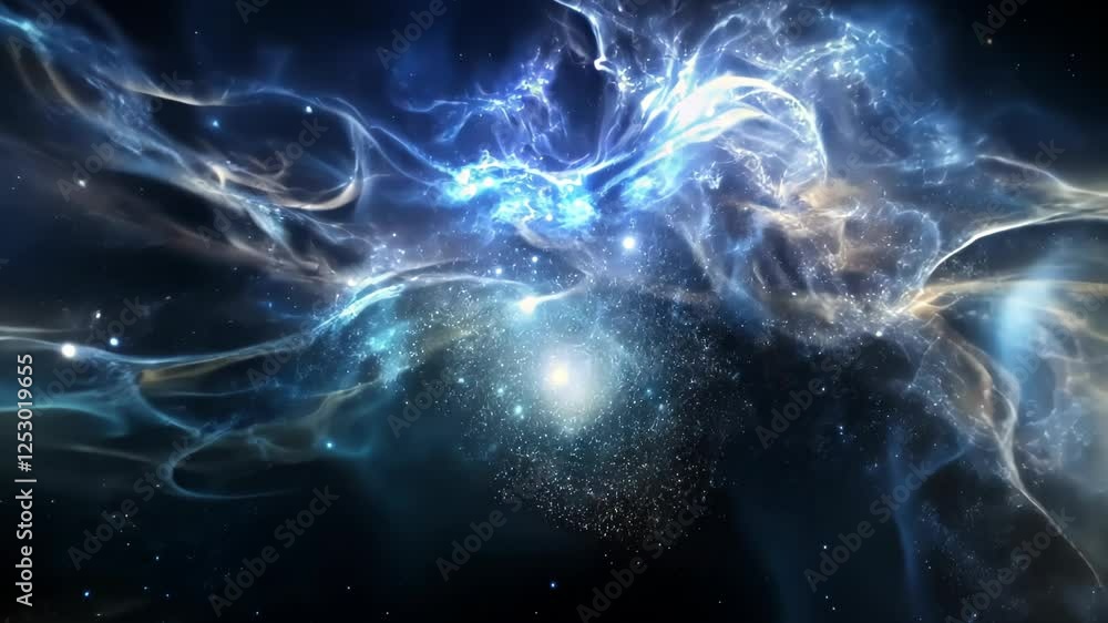 Poster journey through the cosmic nebula showcasing vibrant colors and swirling patterns in the heart of th