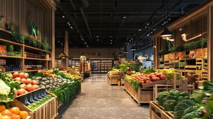 Fresh produce neatly arranged in a modern grocery store