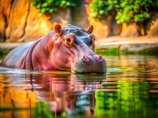Fototapeta premium Hippopotamus Conservation: Pink Sunscreen, Ecosystem Protection